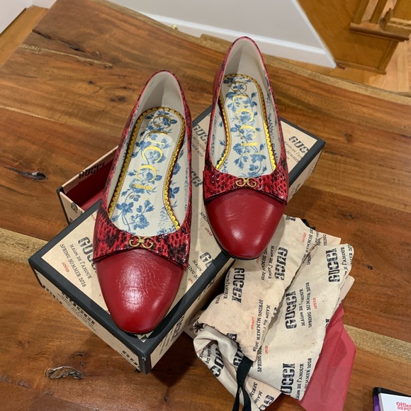 GUCCI Genuine Snakeskin Trim Ballet Flat 38.5 8.5 red - Picture 14 of 16